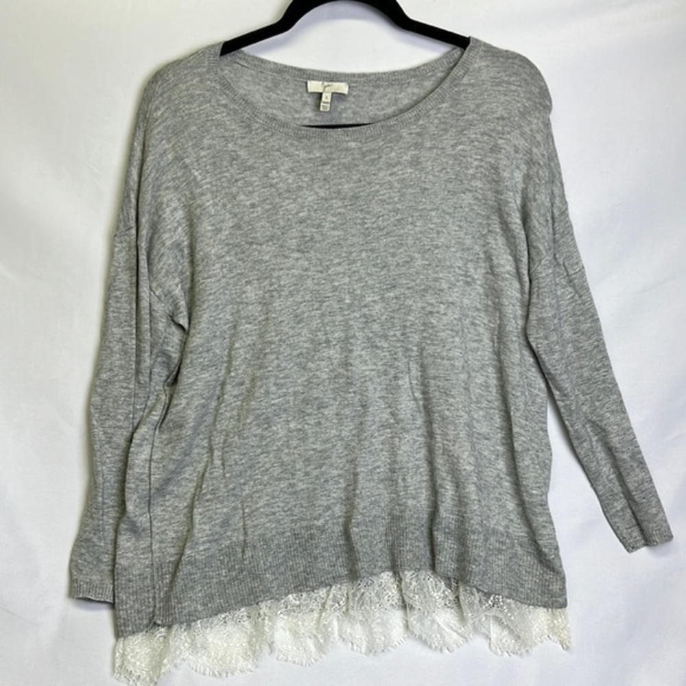 Joie Cashmere Wool Blend Long Sleeve Gray Sweater with Lace Trim Womens Size S